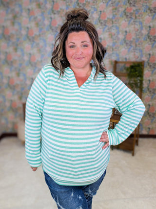 Haylee Lightweight Striped Hooded Pullover Sweater plus size clothing