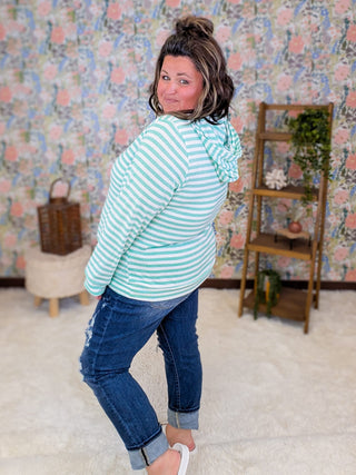 Haylee Lightweight Striped Hooded Pullover Sweater plus size clothing