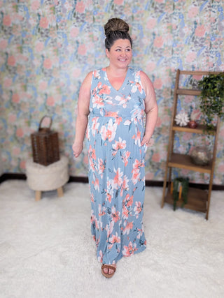 11- Dress/Romp/Jump Hazel Faux Wrap Front Maxi Dress in Florals (2 Colors) plus size clothing