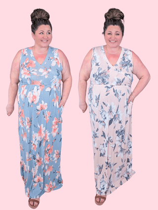 11- Dress/Romp/Jump Hazel Faux Wrap Front Maxi Dress in Florals plus size clothing