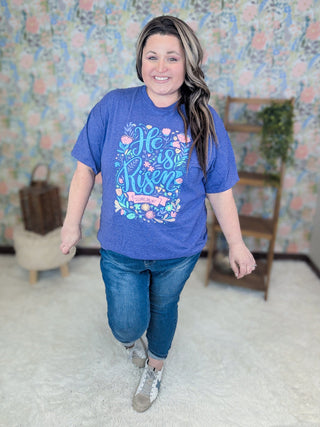 He is Risen Tee on Purple *DEAL*-6- Graphic Tops-i love my freedom-Styled by Stacked - A Plus Size Women's Boutique in Lakeville, MN