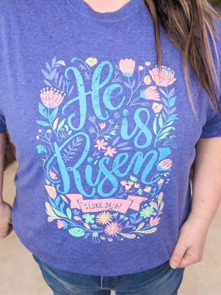 He is Risen Tee on Purple *DEAL*-6- Graphic Tops-i love my freedom-Styled by Stacked - A Plus Size Women's Boutique in Lakeville, MN