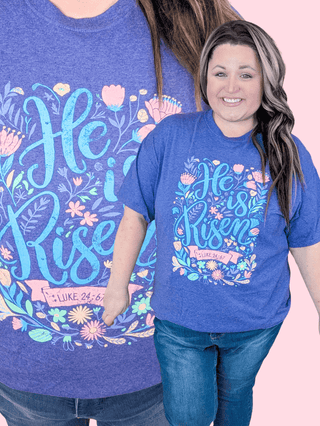 He is Risen Tee on Purple *DEAL*-6- Graphic Tops-i love my freedom-Styled by Stacked - A Plus Size Women's Boutique in Lakeville, MN