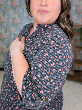 8- Legging/Lounge/Bralette Henri 3/4 Sleeve Gabby Ribbed Top in Florals plus size clothing
