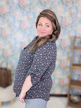 8- Legging/Lounge/Bralette Henri 3/4 Sleeve Gabby Ribbed Top in Florals plus size clothing
