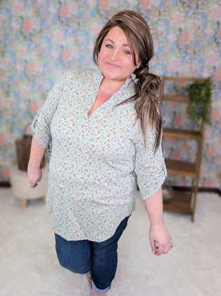 8- Legging/Lounge/Bralette Henri 3/4 Sleeve Gabby Ribbed Top in Florals plus size clothing