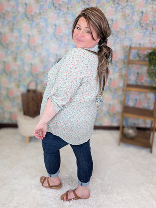 8- Legging/Lounge/Bralette Henri 3/4 Sleeve Gabby Ribbed Top in Florals plus size clothing