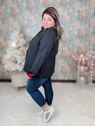Hilary Buffalo Plaid Accent Pullover w/Double Hood-2- Long Sleeve Tops-WHITE BIRCH-Styled by Stacked - A Plus Size Women's Boutique in Lakeville, MN