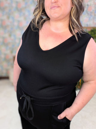11- Dress/Romp/Jump Holly Double Vee Scuba Jumpsuit in Black plus size clothing