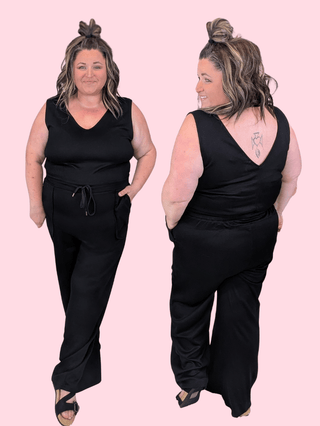 11- Dress/Romp/Jump Holly Double Vee Scuba Jumpsuit in Black plus size clothing