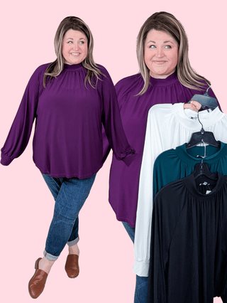 Hope Flowy Mockneck Long Sleeve Top (4 Colors)-2- Long Sleeve Tops-WHITE BIRCH-Styled by Stacked - A Plus Size Women's Boutique in Lakeville, MN