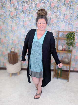 1- ShortSlv/Slvless Tops Hudson Blocked Stripe + Floral Tunic Dress in Teal Mix plus size clothing