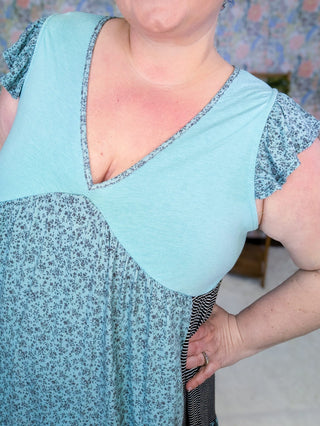 1- ShortSlv/Slvless Tops Hudson Blocked Stripe + Floral Tunic Dress in Teal Mix plus size clothing