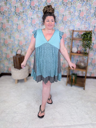 1- ShortSlv/Slvless Tops Hudson Blocked Stripe + Floral Tunic Dress in Teal Mix plus size clothing
