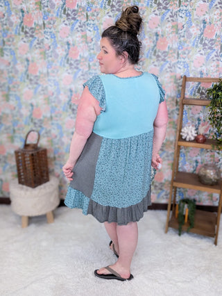1- ShortSlv/Slvless Tops Hudson Blocked Stripe + Floral Tunic Dress in Teal Mix plus size clothing