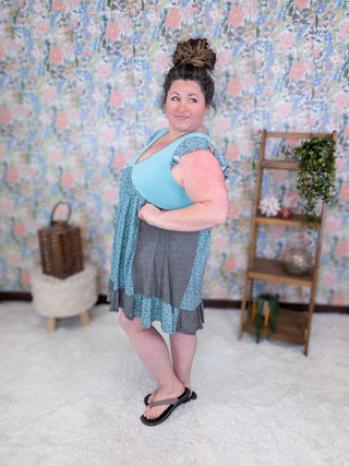 1- ShortSlv/Slvless Tops Hudson Blocked Stripe + Floral Tunic Dress in Teal Mix plus size clothing