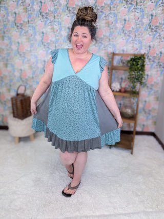 1- ShortSlv/Slvless Tops Hudson Blocked Stripe + Floral Tunic Dress in Teal Mix plus size clothing