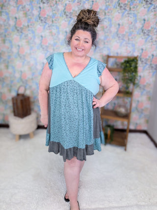 1- ShortSlv/Slvless Tops Hudson Blocked Stripe + Floral Tunic Dress in Teal Mix plus size clothing