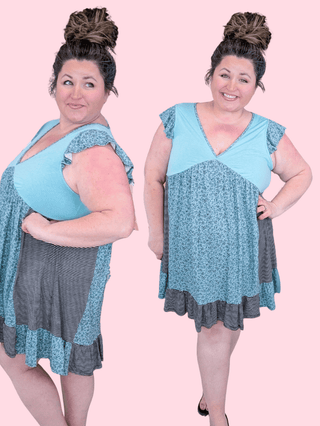1- ShortSlv/Slvless Tops Hudson Blocked Stripe + Floral Tunic Dress in Teal Mix plus size clothing
