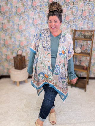 4- Overlayer Tops Hudson Paisley + Floral Kimono in Cool Sunset plus size clothing