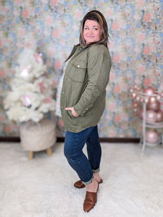 Ian Quilted Sweatshirt Shacket in Olive-4- Overlayer Tops-HEIMISH-Styled by Stacked - A Plus Size Women's Boutique in Lakeville, MN