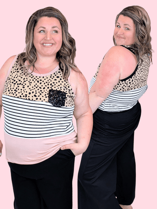 1- ShortSlv/Slvless Tops Indra Stripe + Dot Print Tank w/Sequin Pocket plus size clothing