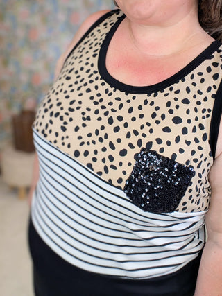 1- ShortSlv/Slvless Tops Indra Stripe + Dot Print Tank w/Sequin Pocket plus size clothing