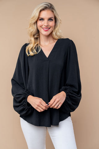 2- Long Sleeve Tops Irene Airflow Vneck Top in Black plus size clothing