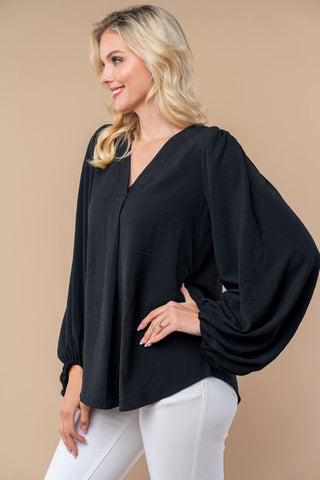2- Long Sleeve Tops Irene Airflow Vneck Top in Black plus size clothing