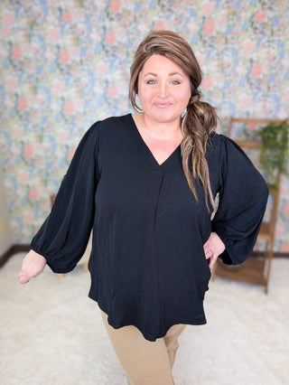 2- Long Sleeve Tops Irene Airflow Vneck Top in Black plus size clothing