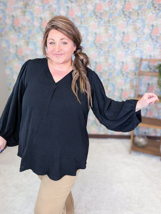 2- Long Sleeve Tops Irene Airflow Vneck Top in Black plus size clothing