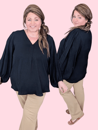 2- Long Sleeve Tops Irene Airflow Vneck Top in Black plus size clothing