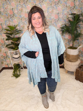 Iris Embroidered Floral Kimono in Faded Aqua-4- Overlayer Tops-KORI-Styled by Stacked - A Plus Size Women's Boutique in Lakeville, MN