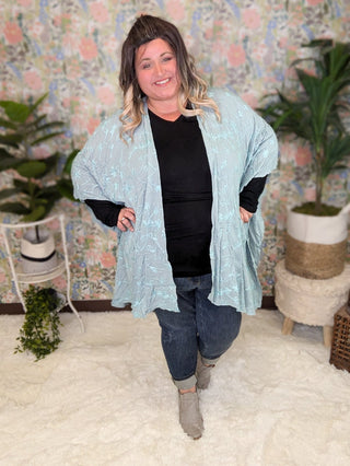 Iris Embroidered Floral Kimono in Faded Aqua-4- Overlayer Tops-KORI-Styled by Stacked - A Plus Size Women's Boutique in Lakeville, MN