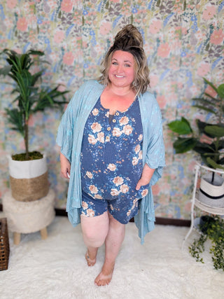 Delta Sleeveless Romper in Navy Ribbed Floral-11- Dress/Romp/Jump-HEIMISH-Styled by Stacked - A Plus Size Women's Boutique in Lakeville, MN