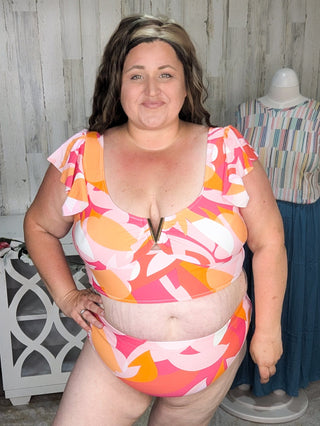 ***Isla Metal Accent Ruffle Strap 2pc Swimsuit (2 colors)-SWIMWEAR-WHITE BIRCH-Styled by Stacked - A Plus Size Women's Boutique in Lakeville, MN