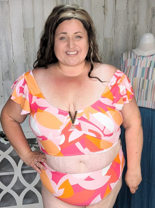 ***Isla Metal Accent Ruffle Strap 2pc Swimsuit (2 colors)-SWIMWEAR-WHITE BIRCH-Styled by Stacked - A Plus Size Women's Boutique in Lakeville, MN