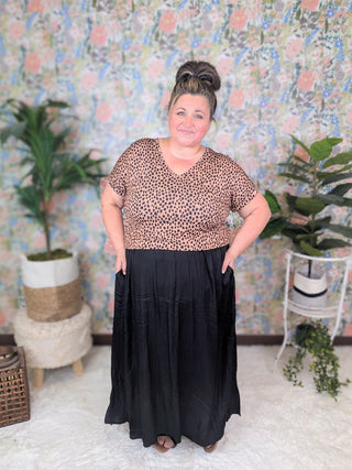 Isla Vneck Slinky Short Sleeve Top in Mocha Dot-1- ShortSlv/Slvless Tops-HEIMISH-Styled by Stacked - A Plus Size Women's Boutique in Lakeville, MN