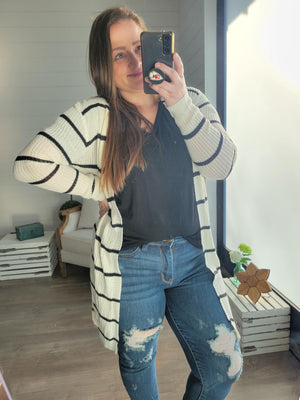 Isabella Ivory Striped Cardigan