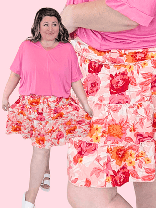 11- Dress/Romp/Jump Izzy Tiered Skirt w/Shorts in Pink Mix Floral plus size clothing