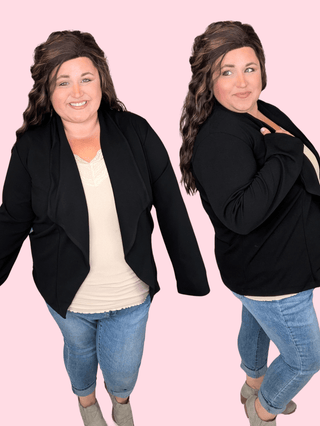 Jaci Stretch Crepe Blazer in Black-4- Overlayer Tops-WHITE BIRCH-Styled by Stacked - A Plus Size Women's Boutique in Lakeville, MN