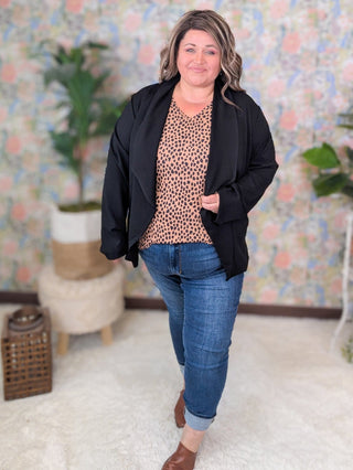 Isla Vneck Slinky Short Sleeve Top in Mocha Dot-1- ShortSlv/Slvless Tops-HEIMISH-Styled by Stacked - A Plus Size Women's Boutique in Lakeville, MN