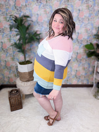 Jana Thermal Colorblock Knit Pullover Top-2- Long Sleeve Tops-lovely melody-Styled by Stacked - A Plus Size Women's Boutique in Lakeville, MN