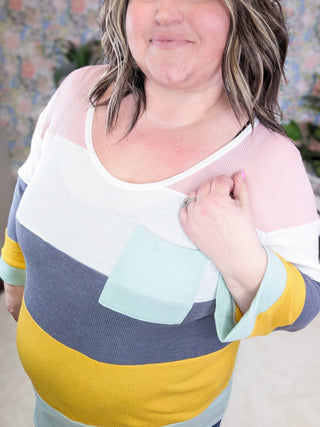 Jana Thermal Colorblock Knit Pullover Top-2- Long Sleeve Tops-lovely melody-Styled by Stacked - A Plus Size Women's Boutique in Lakeville, MN