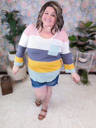 Jana Thermal Colorblock Knit Pullover Top-2- Long Sleeve Tops-lovely melody-Styled by Stacked - A Plus Size Women's Boutique in Lakeville, MN
