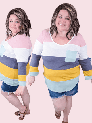 Jana Thermal Colorblock Knit Pullover Top-2- Long Sleeve Tops-lovely melody-Styled by Stacked - A Plus Size Women's Boutique in Lakeville, MN