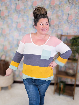2- Long Sleeve Tops Jana Thermal Colorblock Knit Pullover Top plus size clothing