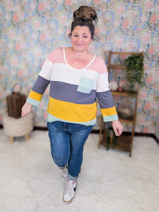 2- Long Sleeve Tops Jana Thermal Colorblock Knit Pullover Top plus size clothing