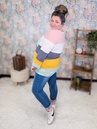 2- Long Sleeve Tops Jana Thermal Colorblock Knit Pullover Top plus size clothing