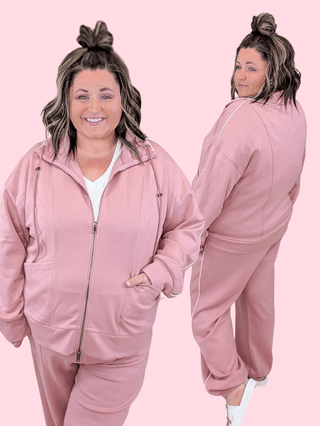 2- Long Sleeve Tops Janelle Scuba Zip Up Jacket in Mauve plus size clothing